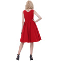 Belle Poque Sleeveless V-Neck High Stretchy A-Line Vintage Red Women One-piece Casual Dresses BP000269-3